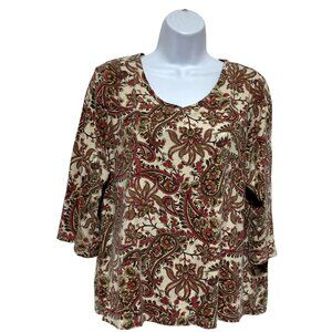 Women's Plus Size 1X Pullover Top Floral Paisley Multi-Color Design-Studio Works